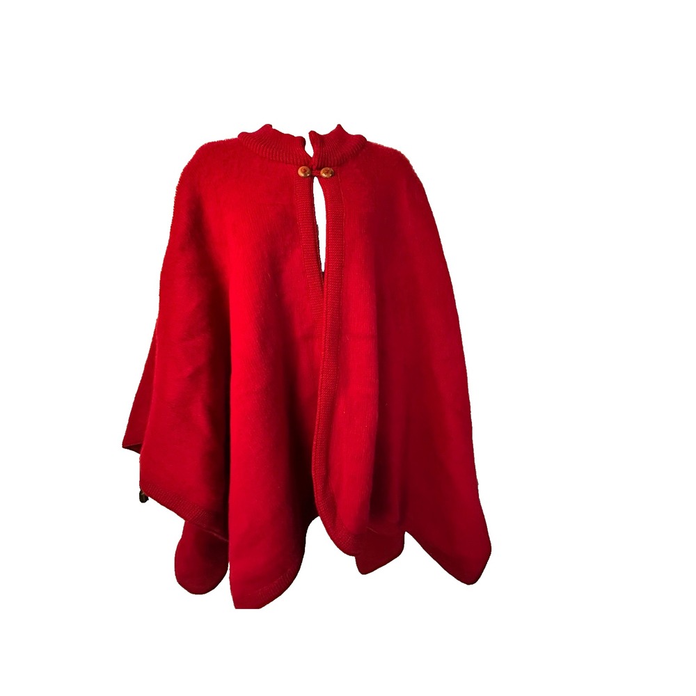 Handcrafted Sisandina Wool Red Poncho Buttons Crew Collar Comfy Warm OS‎